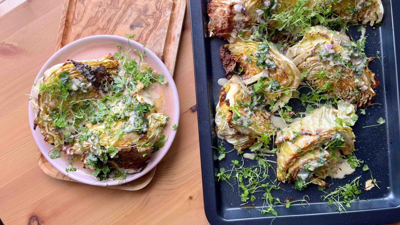 Baked Cabbage with Tahini Dressing • Fraîche